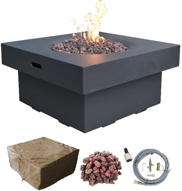 AMS Fireplace | Modeno | Branford | Firepit Table | Cover and Lava Rocks Included | (Fuel: Natural Gas - Black)