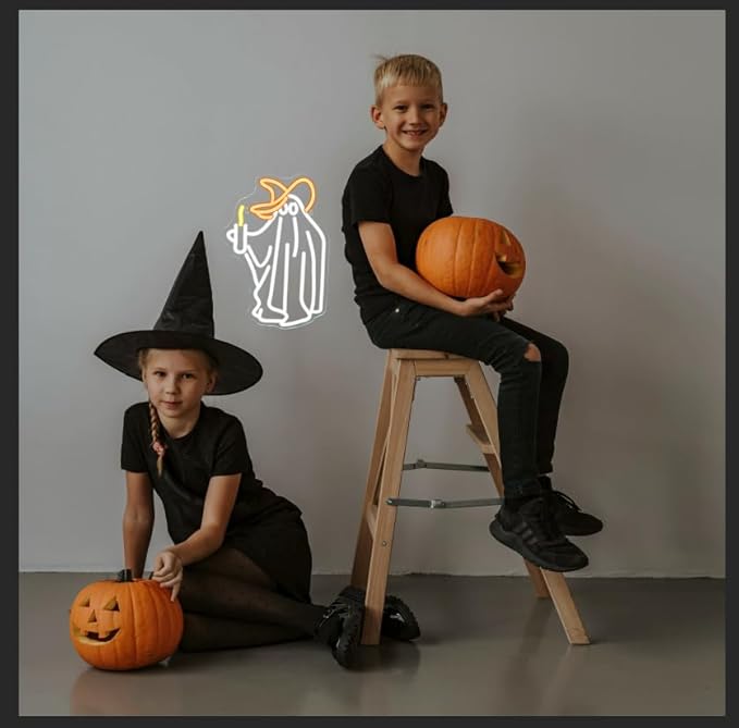 Ghost Neon Sign Wall Decor, Ghost Neon Light Bedroom Wall Decor Suitable for Kids Game Room Man Cave Birthday Halloween Decoration Gift