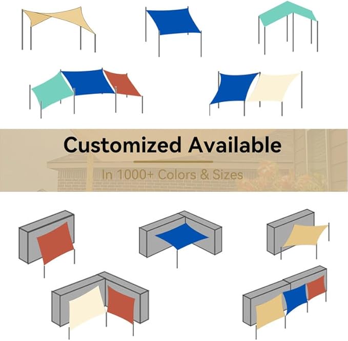 Amagenix Outdoor Sun Shade Canopy, 13X20 FT Sand UV-Blocking Awning for Patio, Garden & Backyard - Custom Size
