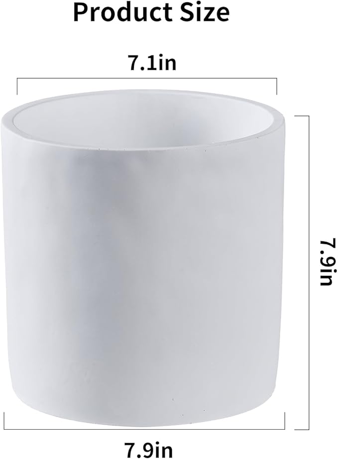 8 Inch Pot for Plants, Large Cement Planter with Drainage Hole, Mid-Century Modern Concrete Flower Pots for Home Decor, Office & Outdoor (White)