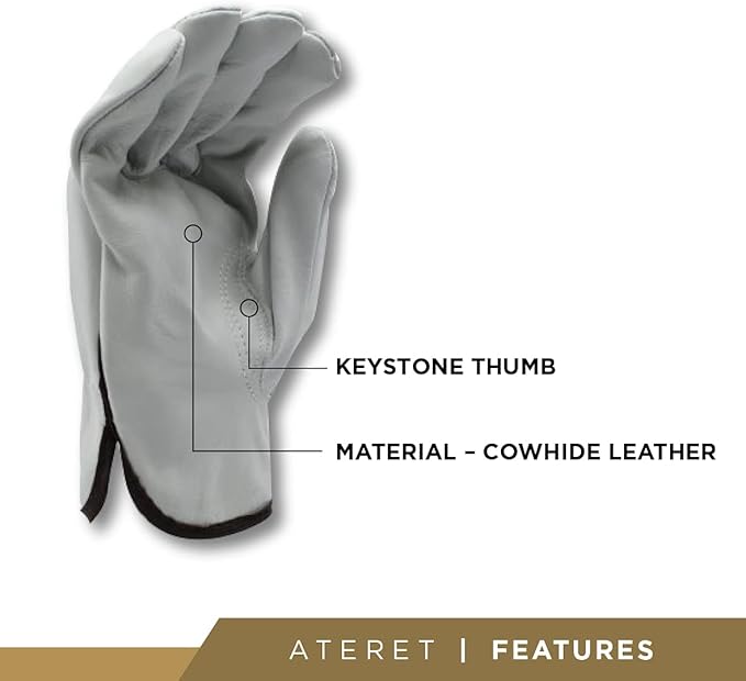 ATERET 36 Pairs Medium Heavy Duty Durable Cowhide Leather Work Gloves I Driver Gloves for Truck Driving, Warehouse, Gardening, Farming