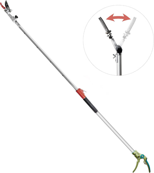 GARTOL Pruner for Garden, Cut Upto 1 Inch & Hold Telescopic Pole Pruner, Fruit Picker with Rotating Blade Head, Lightweight Aluminum Extendable Handle for Tree Branch Cutter, 3.67-5.45 FT, Silver