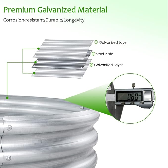 FORTUNO 2 Pcs 17" Tall 4 Ft Round Raised Garden Bed Box Galvanized Metal Outdoor High Flower Bed Steel Patio Ground Planter for Planting Vegetables and Herbs, Silver