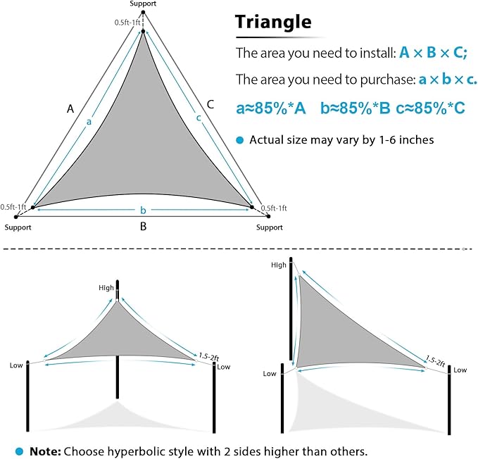 Amagenix Sun Shade Sail 7'X10'X12' Curved Edge Outdoor Shade Canopy Light Grey Breathable 95% UV Block Shade Cloth for Patio Garden Backyard (We Make Custom Size)