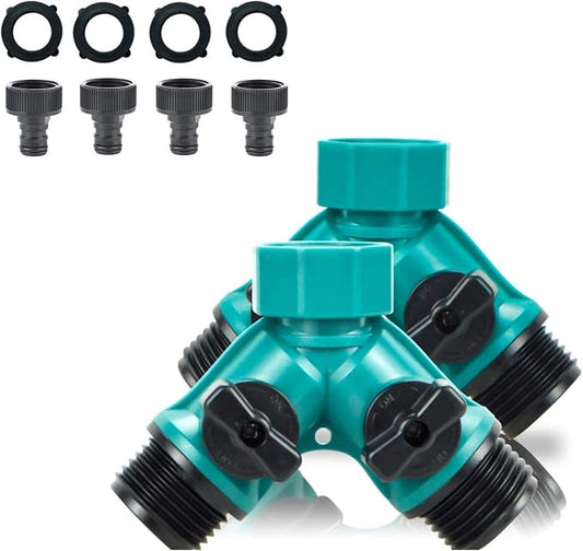 Garden Hose Splitter, 2pcs 3/4" 2 Way Plastic Water Hose Splitter, Garden Hose Connector with Faucet Watering Shut Off for Landscaping, Gardening, Flower Planting, Irrigation