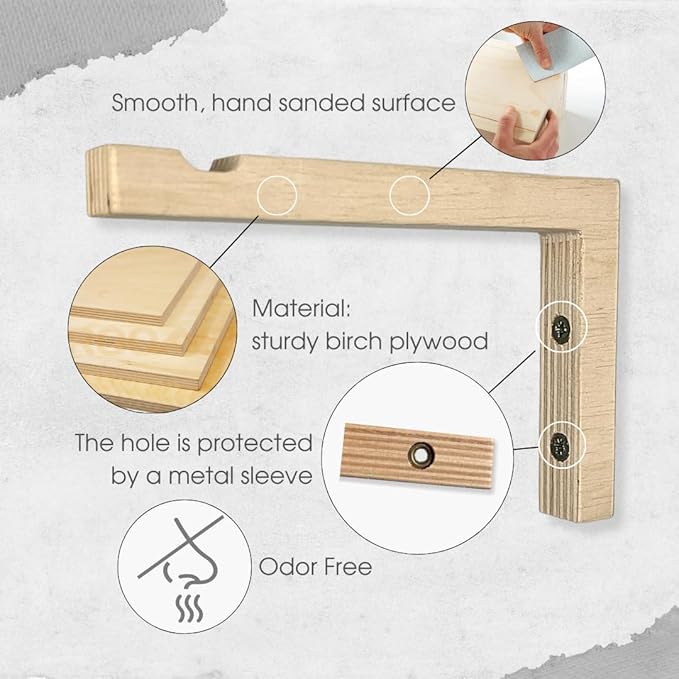 2-Piece Set of Plant Hooks for Wall 6 Inch - L-Shaped Mounted Wooden Plant Hook - Indoor and Outdoor Bracket Plant Hanger for Planters, Lanterns, Bird Feeders and Plant Basket (Natural)