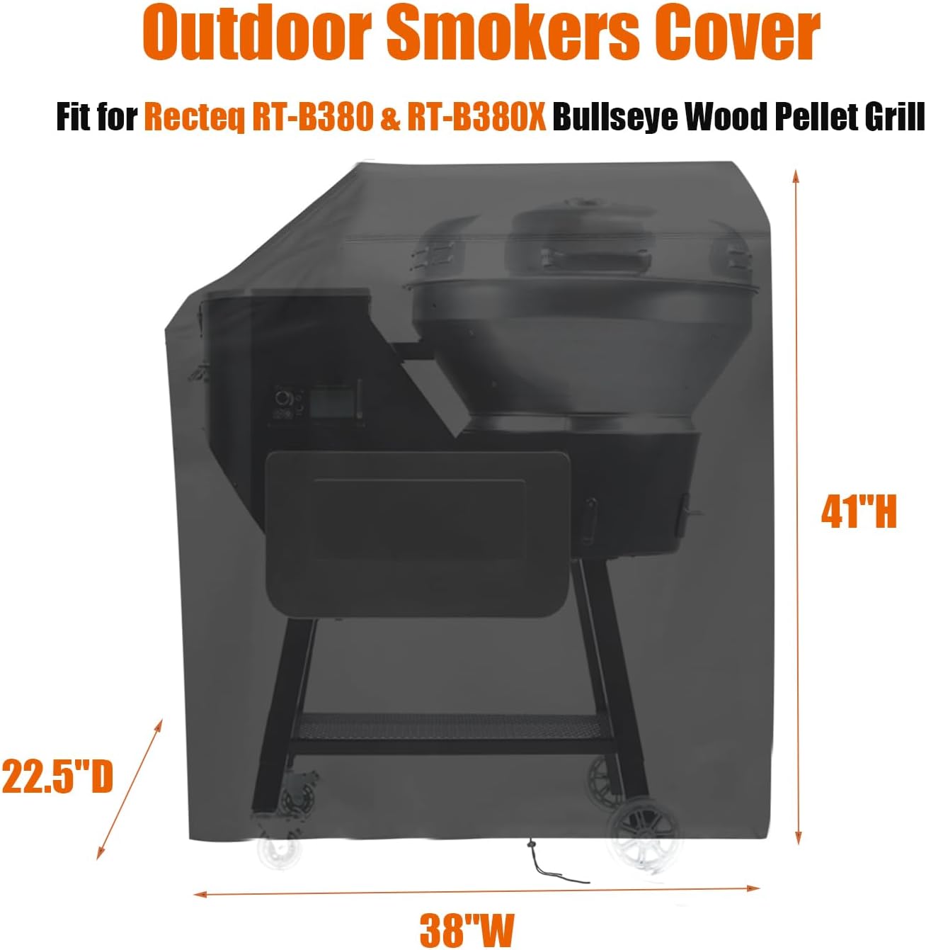 Grill Cover for Recteq RT-B380 & RT-B380X Bullseye Deluxe, Waterproof Outdoor Covers for Electric Pellet Smoker Grill, BBQ - 22.5" D x 38" W x 41" H