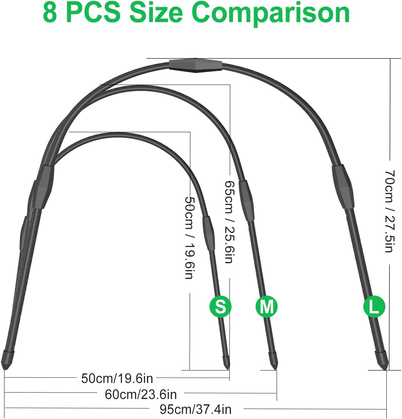 FOTMISHU 8pcs Garden Hoops for Raised Beds, 23.6" x 25.6“ Greenhouse Hoops for Cover Garden Netting, Rust-Free Garden Tunnel, Reuseable Gardening Supplies for Plants (8pcs M- 23.6" x 25.6“)