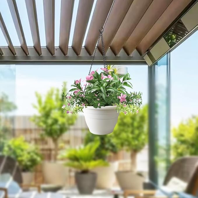 5-Pack 10 inch Garden Pots, Round Flower Pots with Drainage Holes, Thick Sturdy Traditional Plastic Planters Indoor and Outdoor(White)