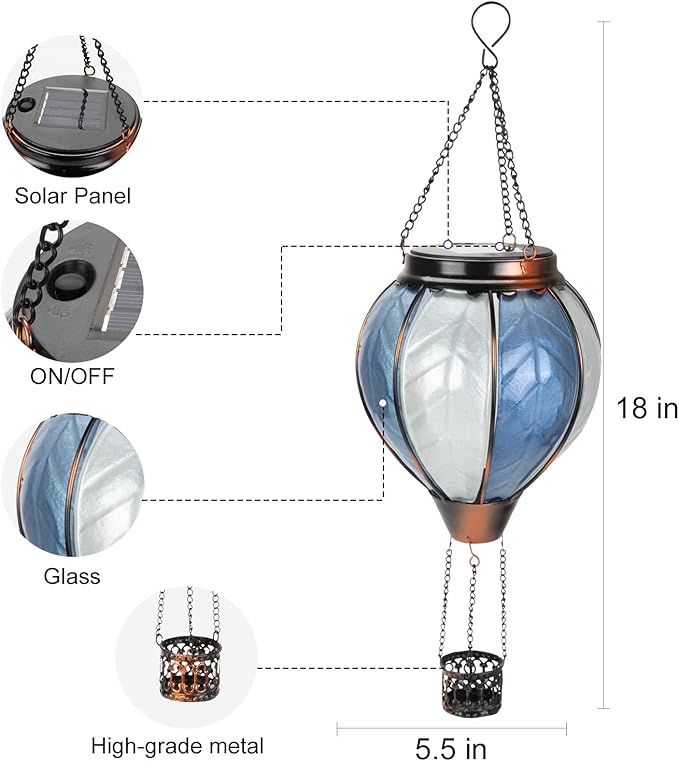 18inch Hot Air Balloon Solar Lantern with Flickering Flame Hanging Solar Outdoor Lantern Lights Waterproof Lanterns for Garden Patio Yard Party Decoration