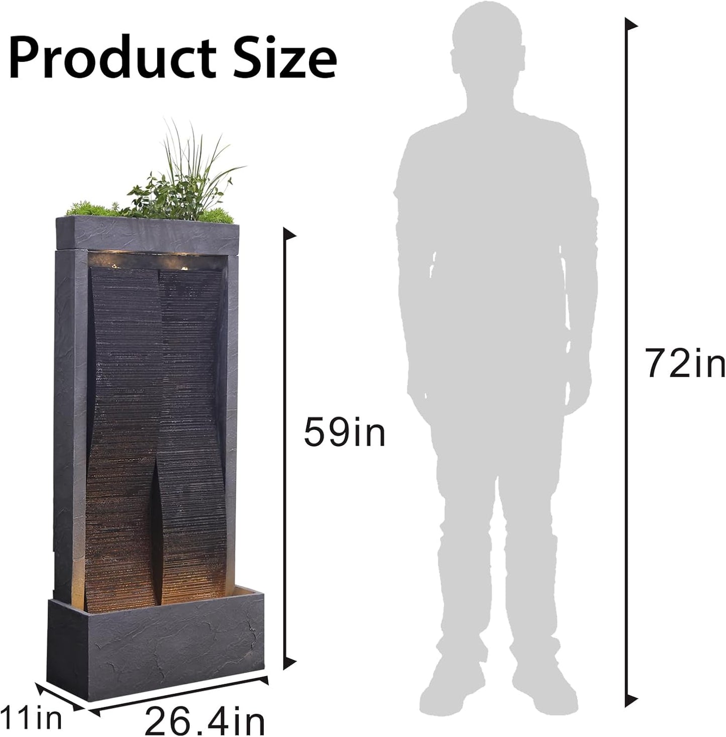 59" H Waterfall Fountain Large Outdoor Water Fountain Indoor for Garden, Patio, Backyard, Deck, Porch with LED Lights,Faux Slate Contemporary Water Fall