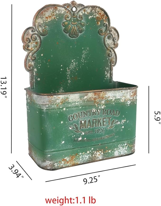 All Chic Metal Wall Planter Outdoor Wall Planter Wall Hanging Planter Rustic Wall Mount Planter Outdoor Wall Planter for Farmhouse Garden Decor (Green)