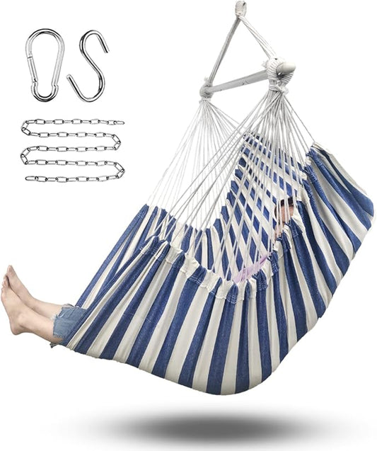 ADVOKAIR Hammock Chair Hanging Chair Rope Swing XXL - Max 500lbs, 70in Large Hammock Swing Chair -Portable Steel Spreader Bar with Anti-Slip Rings-Roomy & Strong