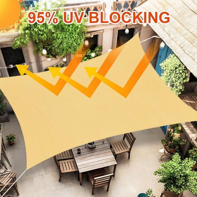 Amagenix Outdoor Sun Shade Canopy, 13X20 FT Sand UV-Blocking Awning for Patio, Garden & Backyard - Custom Size