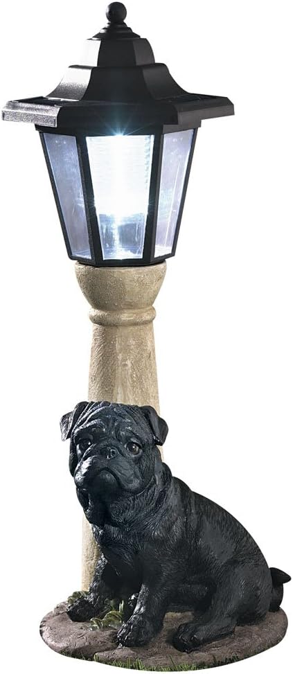 Bits and Pieces - Solar Dog Lantern-Solar Powered Garden Lantern - Resin Dog Sculpture with LED Light (Black Pug)