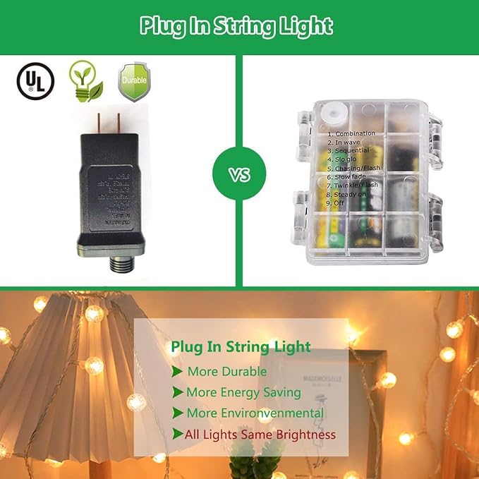 Globe String Lights 49.2 Feet 100 LED, Plug in Crystal Fairy String Lights with Remote Timer, 8 Modes Indoor Outdoor Hanging Globe Lights for Wedding Bedroom Classroom Patio Garden