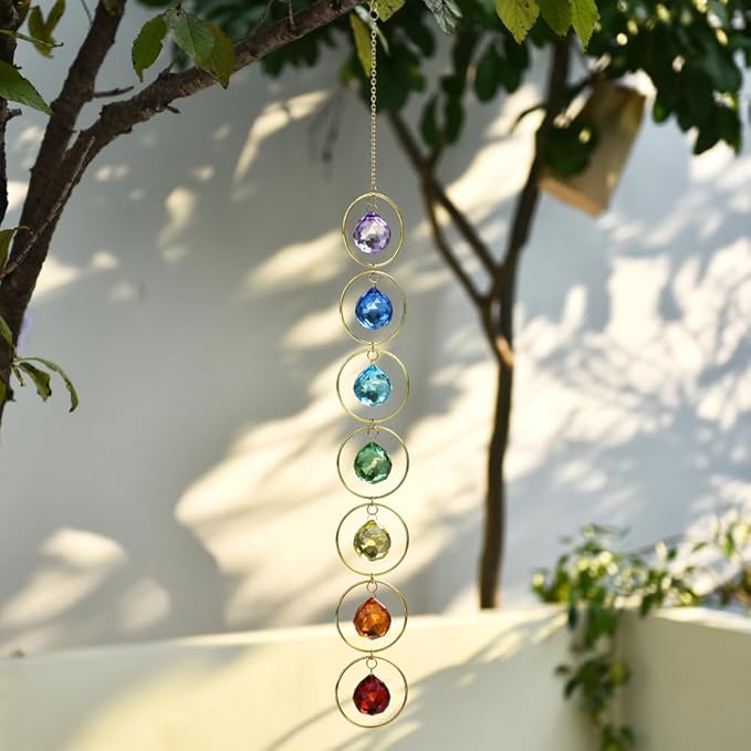 Hanging Sunlight Catcher, 7-Color Crystal Balls for Wind Chimes, 7-Chakra Crystal Ball Pendant, Chakra Window Ornament, Garden Decoration