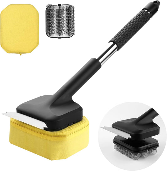 3 in 1 Grill Brush Bristle Free with Scraper, Coinicxcel Steam Brush & Stainless Steel Helix Brush Replaceable Head for Outdoor Grill Accessories, Safe BBQ Cleaning Brush Kit for Most Type of Grate