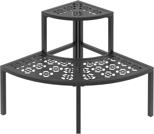 aboxoo 2 Tier Plant Stand Flower Pot Rack for Patio,Metal Stair-Step Style Corner Shelf Planters,Hevay Duty Plant Stand,Quarter Round Display Holder for Indoor Outdoor Use(Black)