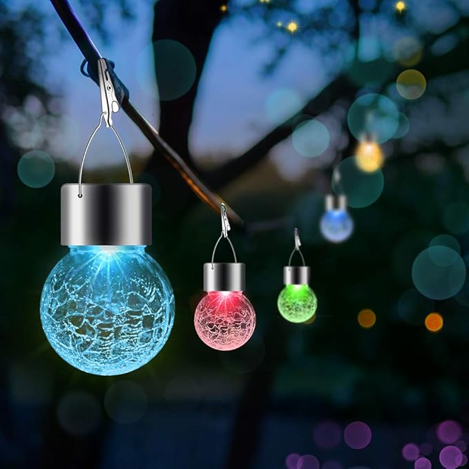 32 Pack Hanging Solar Lights Outdoor Decorative, Waterproof Solar Globe Lantern with Handle and Clip, Solar Powered Cracked Glass Ball Lights for Garden Yard Patio, Fence Tree Umbrella, Holiday Décor