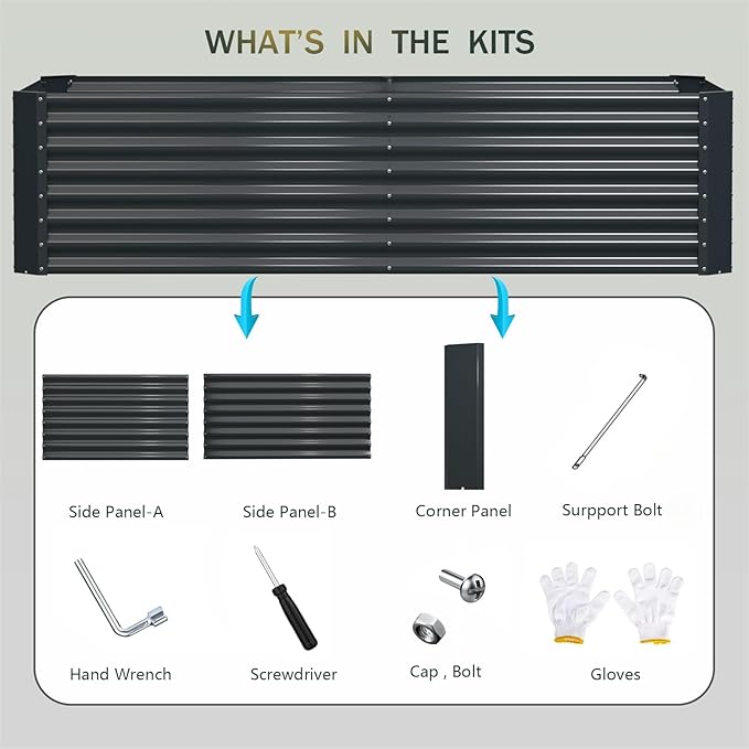 8x4x2ft Galvanized Raised Garden Bed Outdoor, Metal Garden Bed for Vegetables, Above Ground Garden Box for Flower, Steel Raised Beds for Gardening - Dark Gray