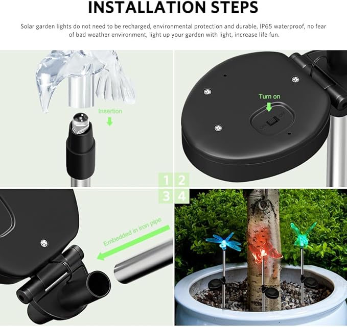 Anordsem Solar Lights Outdoor Decorations: Garden Stake Light Waterproof for Yard Decor Outside - LED Dragonfly Hummingbird Butterfly Lamp for Patio Pathway Home