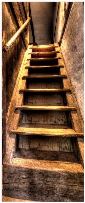 3D Door Stickers Murals Peel and Stick - Wooden Stairs - Door Wallpaper Self-Adhesive Door Decals Removable PVC Waterproof Door Poster for Bedroom Living Room Door 37.4" x 84.6"