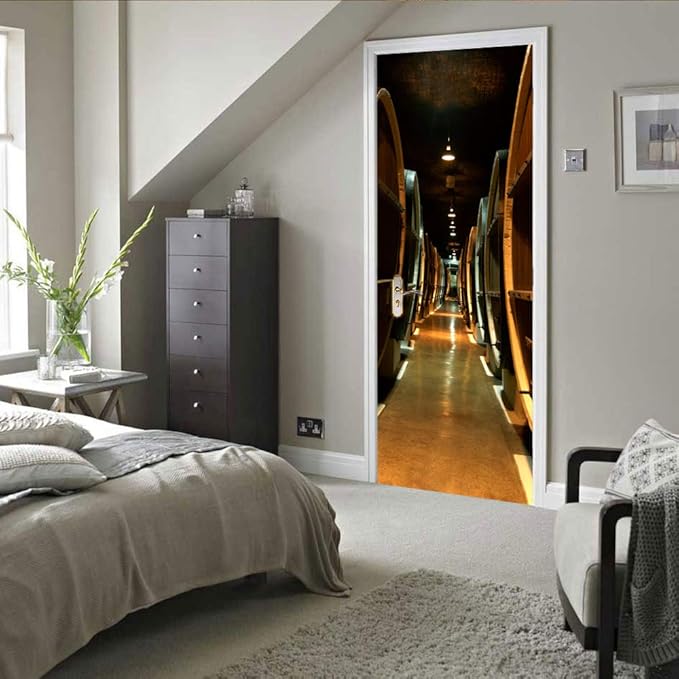 3D Door Stickers Murals Peel and Stick - Wine Cellar - Door Wallpaper Self-Adhesive Door Decals Removable PVC Waterproof Door Poster for Bedroom Living Room Door 35.4" x 78.7"