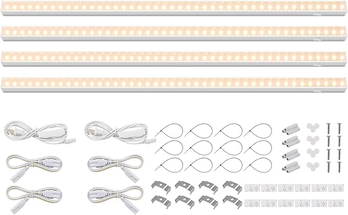 Barrina Grow Lights for Indoor Plants Full Spectrum, 2ft 40W (4 x 10W), T5 Plant Lights for Indoor Plants, Greenhouse, Plug and Play, Yellow, 4-Pack