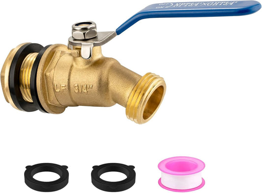 Brass Rain Barrel Spigot Kit 3/4" GHT Brass Water Container Rain Barrel Faucets Lead-Free Spigot for Garden Hose Thread Connection 55 Gallon Water Tank Faucet