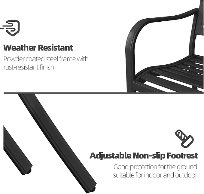 Grand patio 50" Outdoor Bench Garden Bench with Armrests Bench for Outdoors Lawn Yard Porch Black