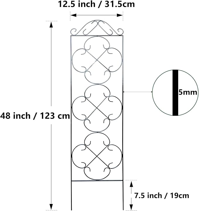 Garden Trellis 4 Pack 48'' H x 12.5'' W Metal Plant Climbing Trellis Suitable for Potted Plants Indoor and Outdoor Climbing Plants Flower Ivy Clematis Black