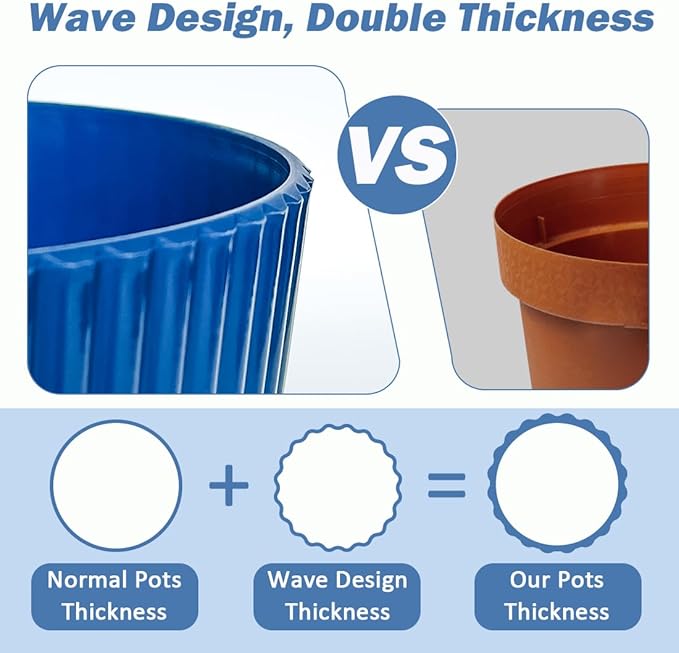 7.5 Inch Plant Pots 6 Pack, Plastic Pots for Plants with Drainage Holes and Saucers, Mix-Colores Plant Planter with 3 Colors Indoor and Outdoor Flower Pots (Top Diameter 7.5 inch Plus)