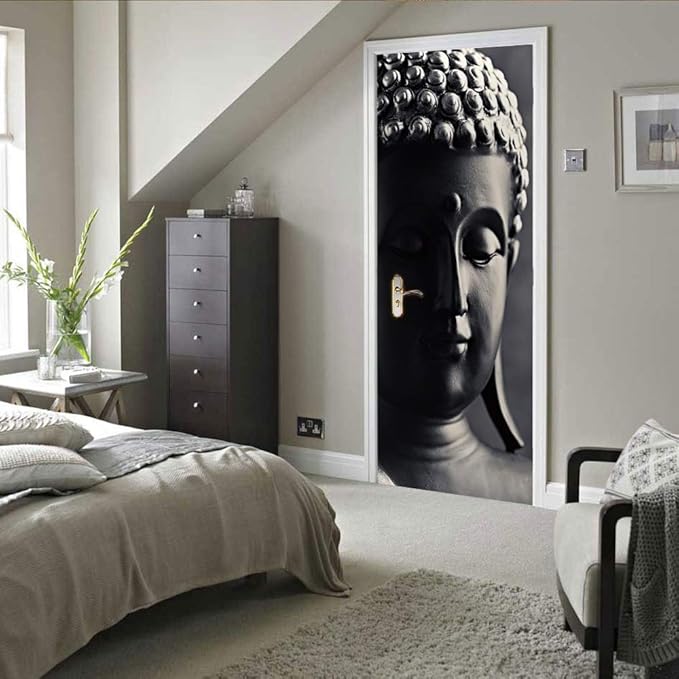 3D Door Stickers Murals - Buddha Statue - Peel and Stick - Waterproof & Washable - Matt Finish - 35.4" x 78.7"