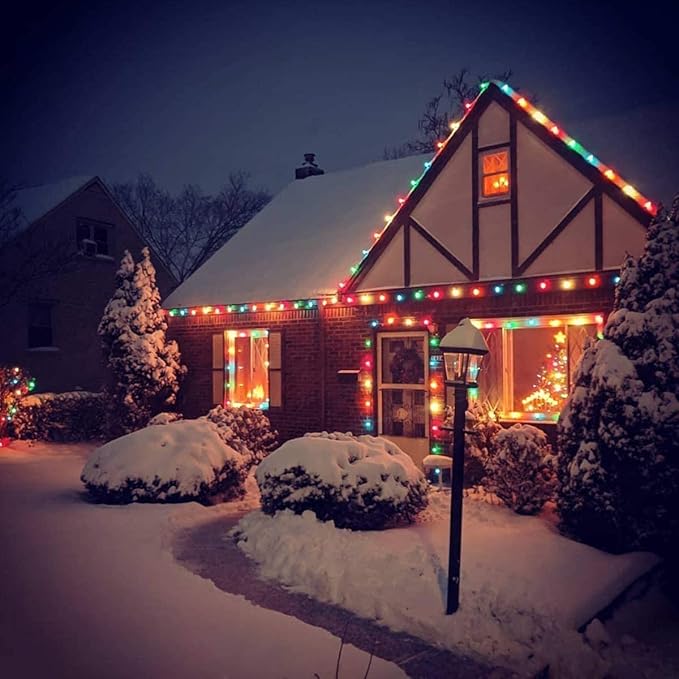 GOOTHY C7 LED Christmas Lights, 25Ft Outdoor Multicolor 27 Bulbs, Waterproof String Lights for Garden Patio Party Decorations- Green Wire