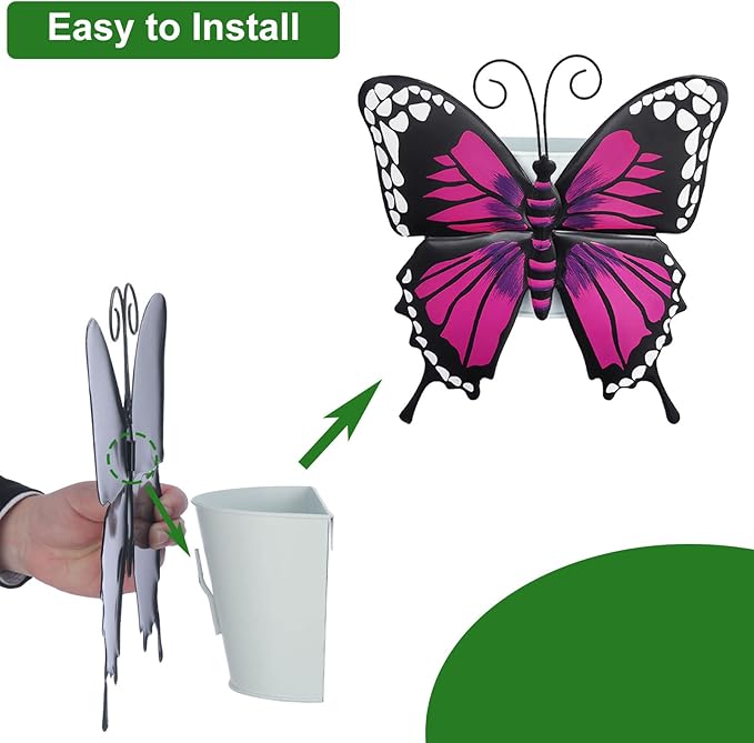 BAYN Set of 3 Butterfly Wall Hanging Planter Decor Art, Metal Wall Mounted Planters Garden Yard Decorative Flower Pot Indoor Outdoor Wall Planter Succulent Plant Container