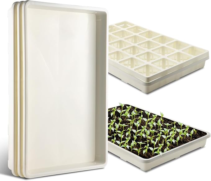 5 Pack Nursery Pot Tray, Carrying and Holding Plant Tray for Pot 24 Cell Carrying Holder Drainage Watering Plant Tray (White)
