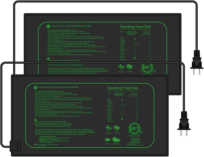 2 Pack 21W Seedling Heat Mat for Seed Starting,10" x 20.75" Waterproof Heating Pad for Indoor Plants Germination