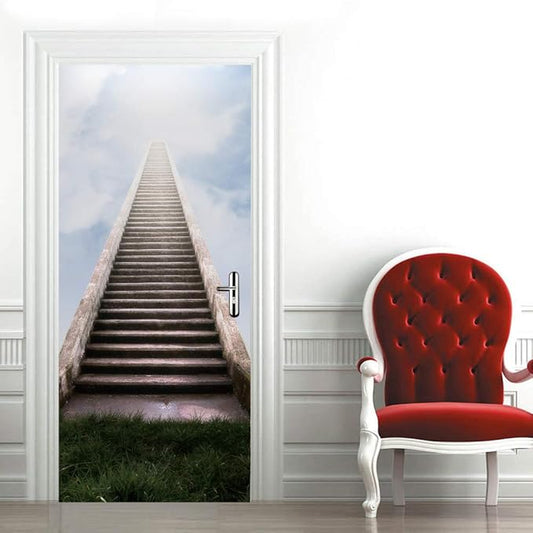 3D Door Stickers Murals - Peel & Stick - Stairs & Wallpaper - Self-Adhesive Removable PVC Waterproof Door Poster - 34.6" x 78.7" for Bedroom & Living Room