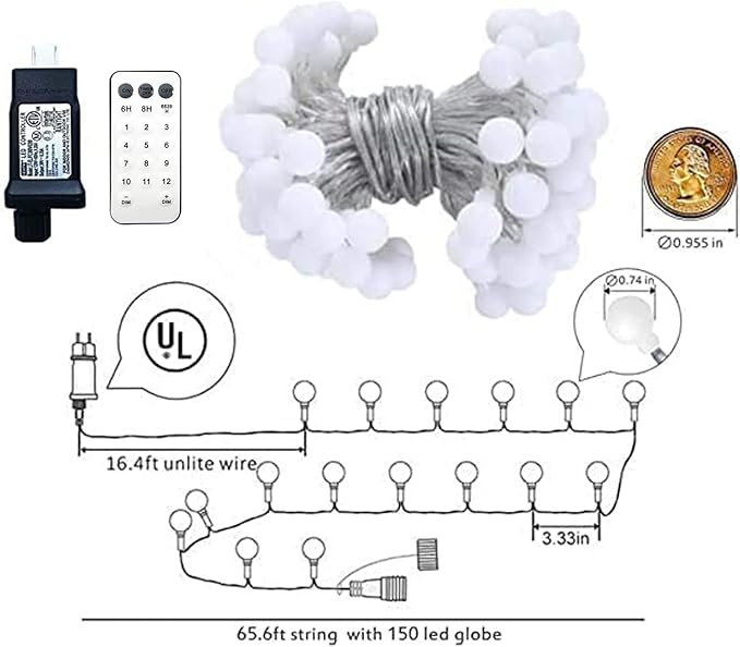 Globe String Lights 65.6 Feet 150 LED,Plug in Fairy String Lights with Remote Timer Extendable, 11 Modes Indoor Outdoor Color Changing Lights for Wedding Bedroom Classroom Patio Garden