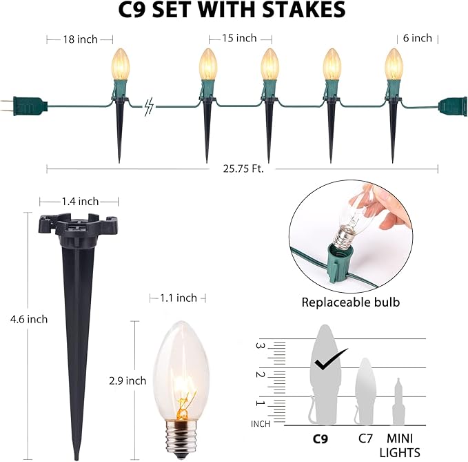Brightown 4 Pack C9 Christmas Pathway Lights Outdoor - Total 102.8 FT Walkway Lights with 80 Clear Bulbs, Connectable Christmas Stake Lights, Outdoor Christmas Decoration for Lawn Holiday, Warm White