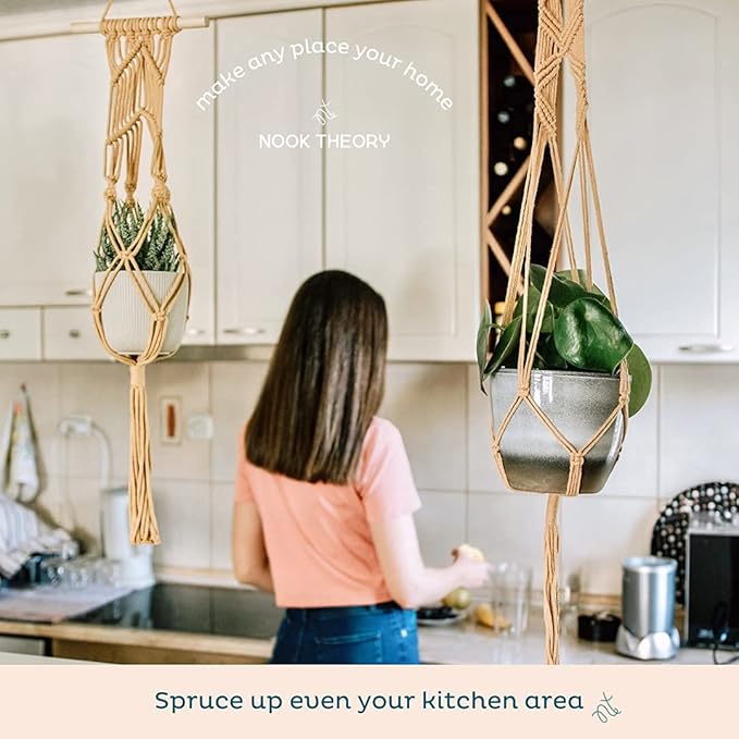 6-Pack Macrame Plant Hanger - 12 Ceiling Hooks, Plant Hanger Indoor, Hanging Plant Holder, Hanging Planters for Indoor Plants, Boho Plant Hanger, Plant Hangers Indoor Macrame (Caramel)