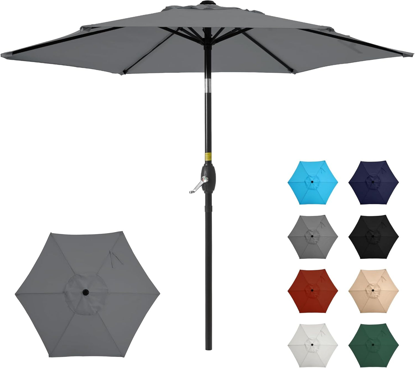 Aok Garden 7.5 ft Patio Umbrella Outdoor Market Umbrella Tilt Button and Crank 6 Ribs for Deck Lawn Pool& Backyard