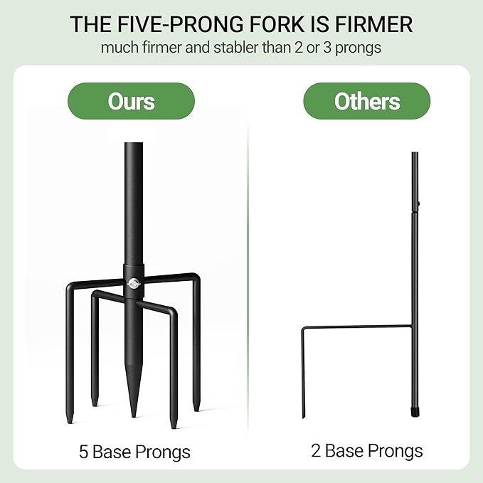 92" Shepherds Hooks for Outdoor, Extra Thick Bird Feeder Pole with 5 Prong Base, Adjustable Shepards Hook for Garden, Weddings, Hanging Plant，2 Pack