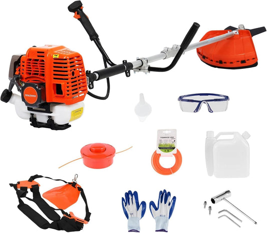 2025 Upgraded Weed Wacker, 52CC Gas Powered Weed Eater, 2 in 1 Gas String Trimmer and Grass Cutter with 3 Teeth Brush Cutter Blade, Lightweight Hedge Trimmer Edger Lawn Tool for Garden Yard