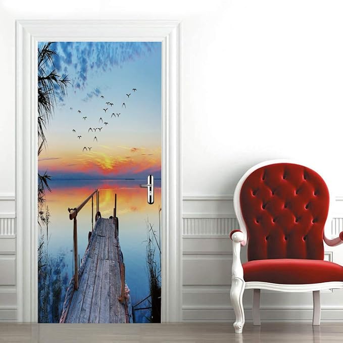 3D Peel and Stick Door Stickers Murals - PIER - Wallpaper Self-Adhesive Decals Removable PVC Waterproof Poster for Bedroom Living Room 33.9" x 78.7"