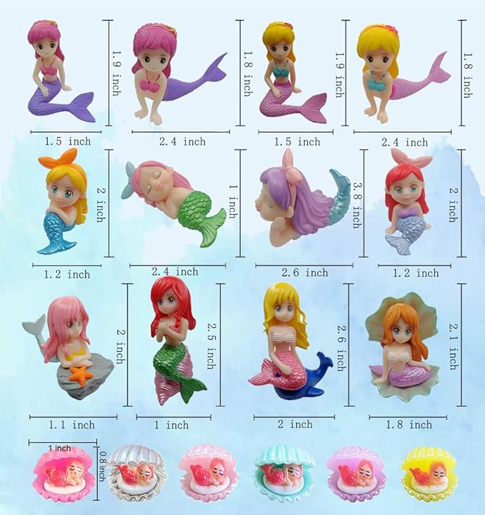 18 Pcs Miniature Mermaid Figurines,Mini Mermaid and Mini Sleeping Mermaid in Shell for Cake Decoration Home Terrarium Decoration DIY Crafts