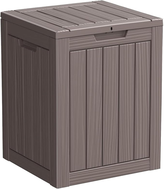 28 Gallon Resin Deck Box, Lockable Patio Outdoor Storage Box for Furniture, Garden Tools and Tools Storage, Waterproof Outside Storage Boxes - Grey