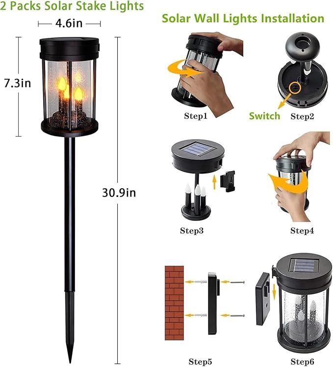Beautyard Solar Lanterns Outdoor Waterproof Solar Candles Lantern Garden Lanterns Flickering Candle Lantern Lights Outdoor Patio Decor Mothers Day Gifts 2 Packs