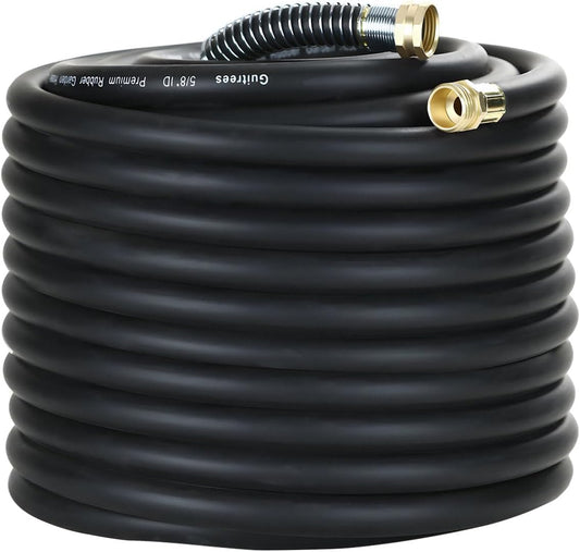 150FT 5/8 Heavy Duty Rubber Garden Hose - 200psi Working, 1000psi Burst - Hot/Cold Water - Five-Layered Braiding for Durability - Versatile for Gardening, Agriculture, Construction(Black)